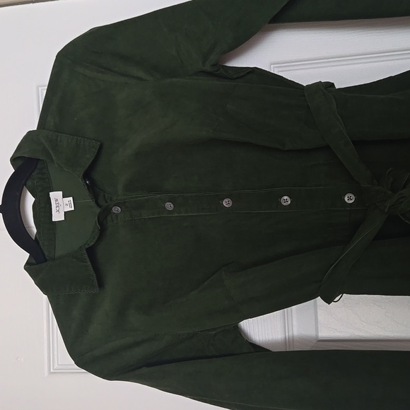 J.Crew Pine Green Corduroy Shirt Dress Belted Long Sleeve NWT Size 2 - Picture 8 of 17